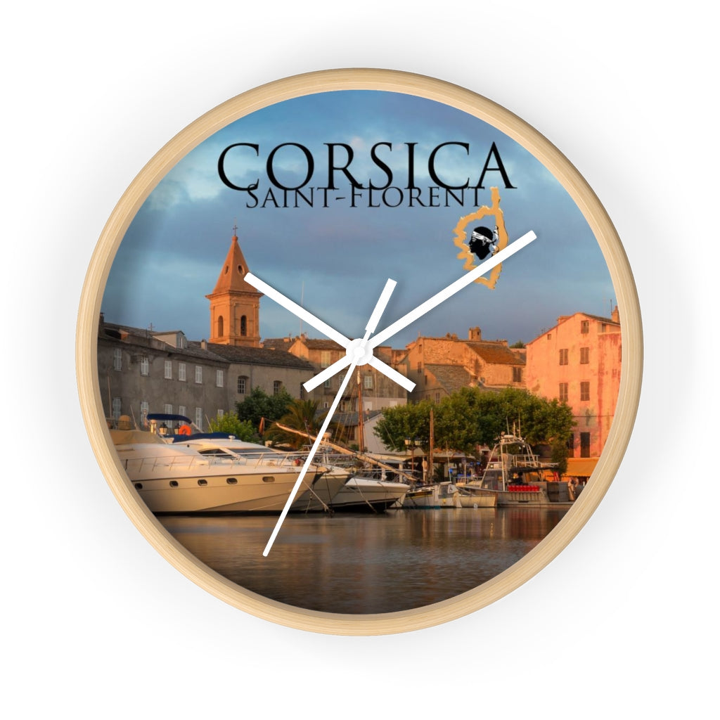 horloge murale St-Florent Corsica - Ochju Ochju Wooden / White / 10" Printify Home Decor horloge murale St-Florent Corsica