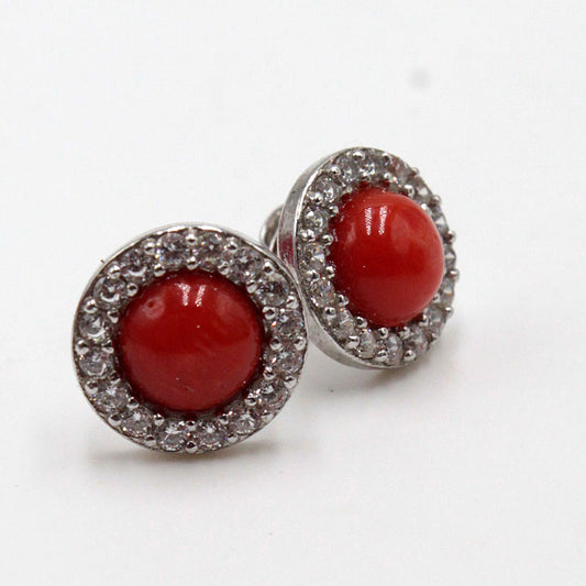 Boucles Corail, strass rondes