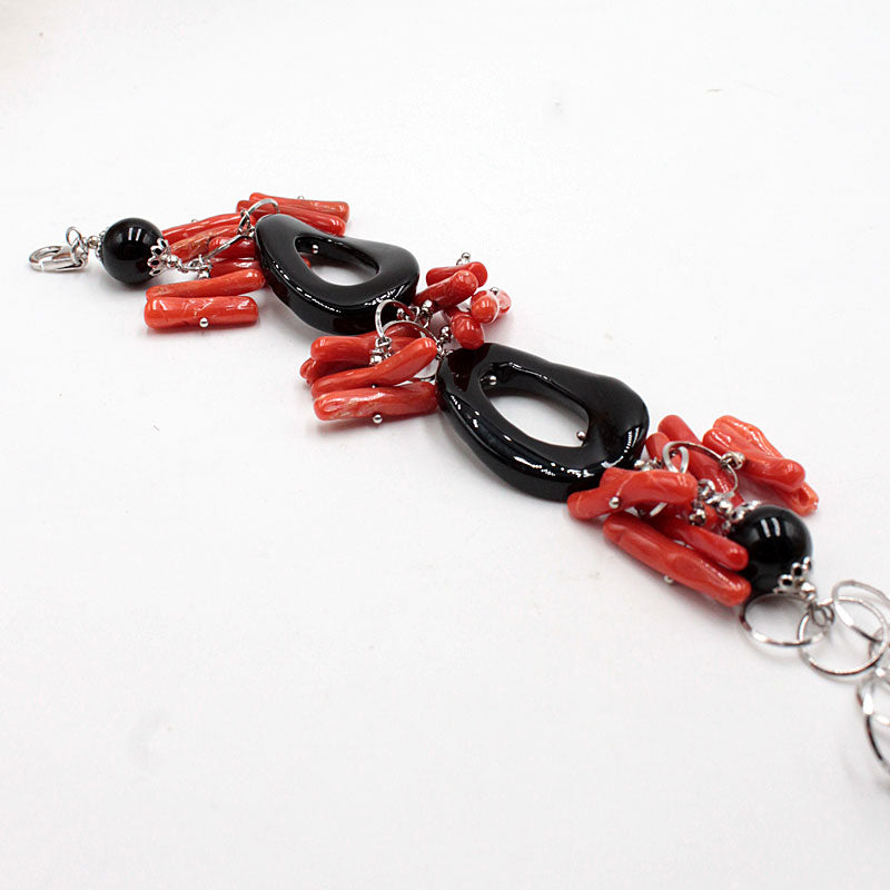 Bracelet Corail rouge et onyx