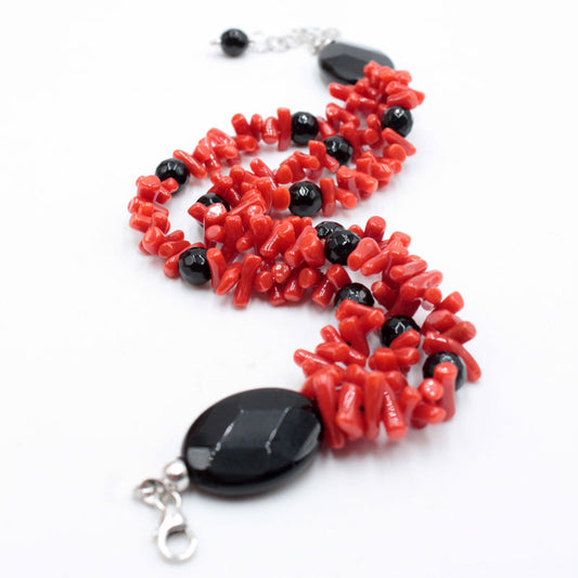 Bracelet Corail rouge et onyx