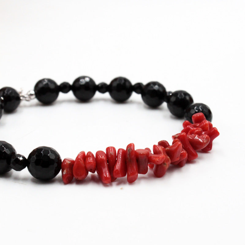 Bracelet Boules Onyx et Corail Rouge