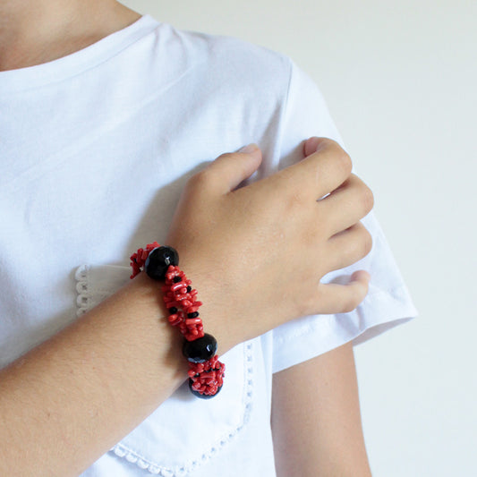 Bracelet Corail Rouge & Onyx