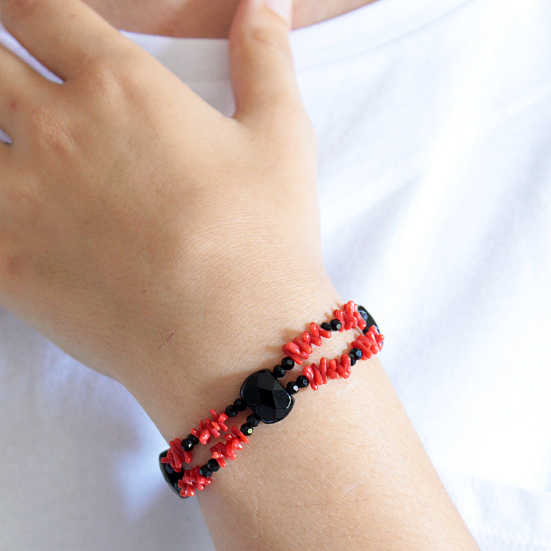 Bracelet Corail Rouge et Onyx