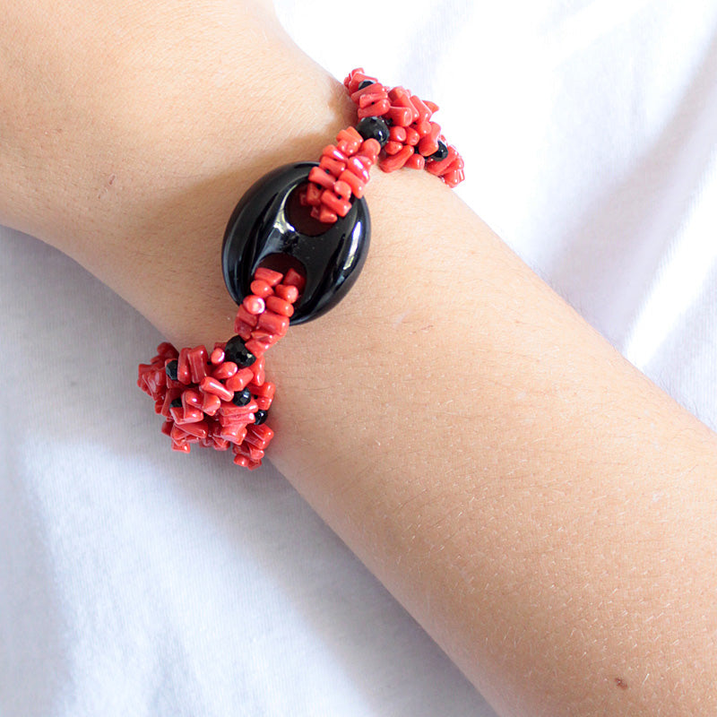 Bracelet Corail rouge et onyx