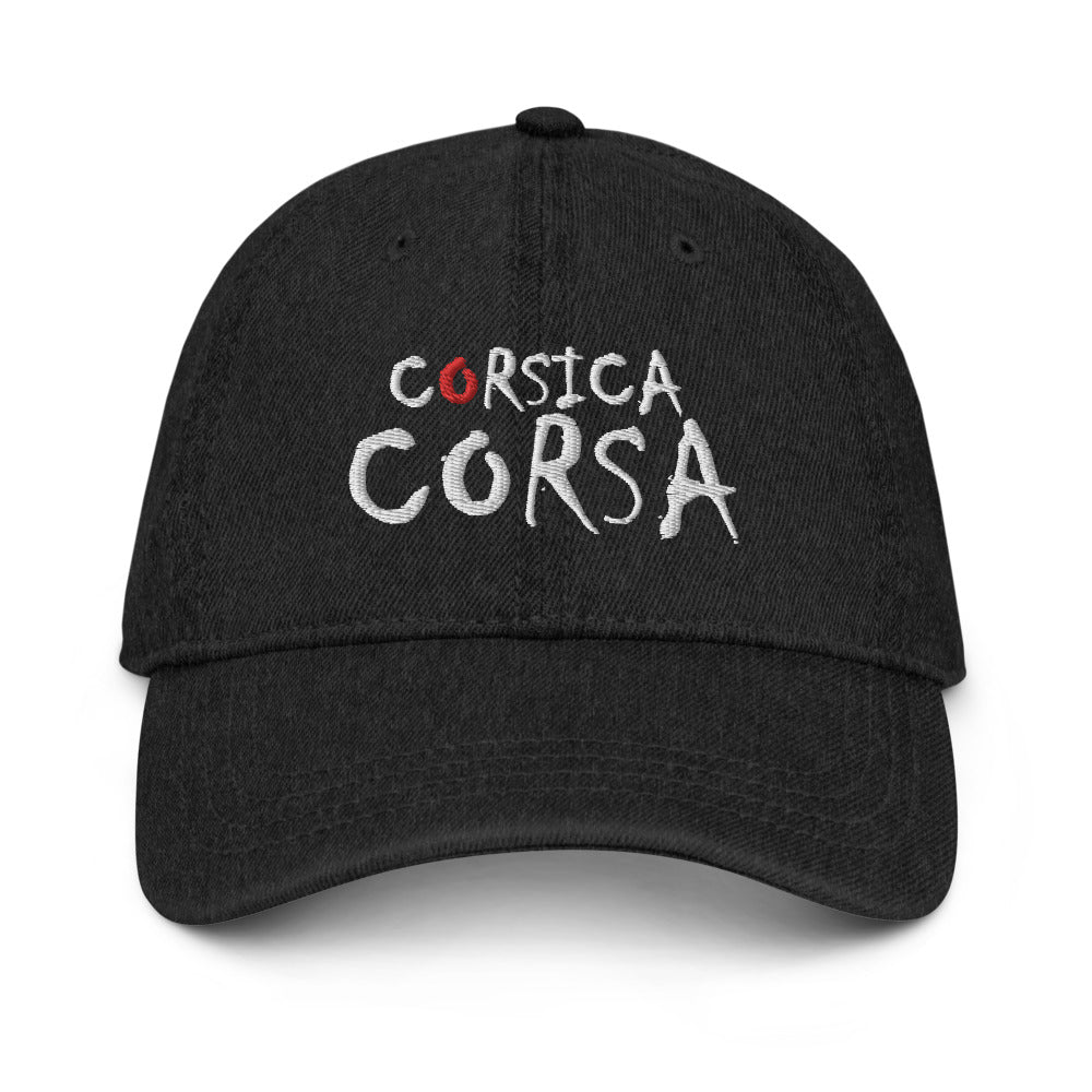 Casquette en jean Corsica Corsa - Ochju Ochju Ochju Souvenirs de Corse Casquette en jean Corsica Corsa