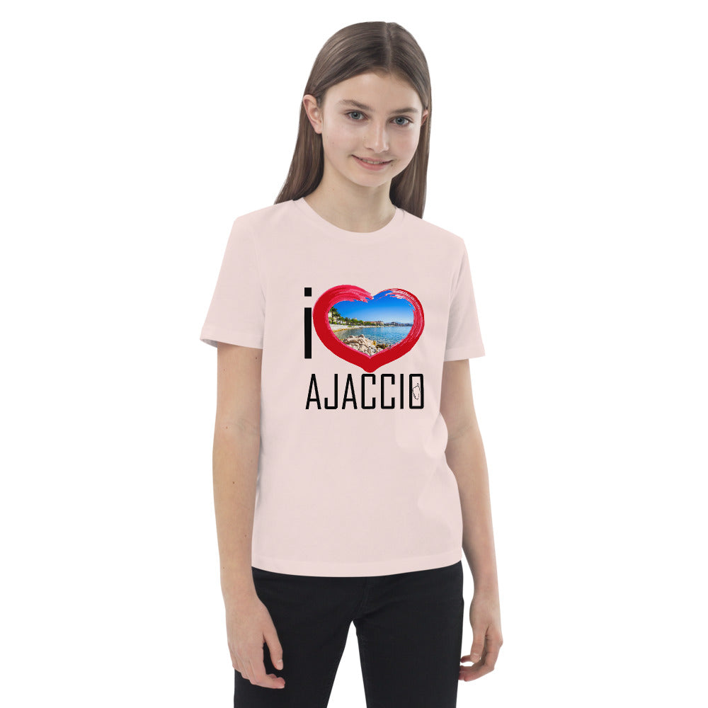 T-shirt en coton bio enfant I Love Ajaccio - Ochju Ochju Ochju Souvenirs de Corse T-shirt en coton bio enfant I Love Ajaccio