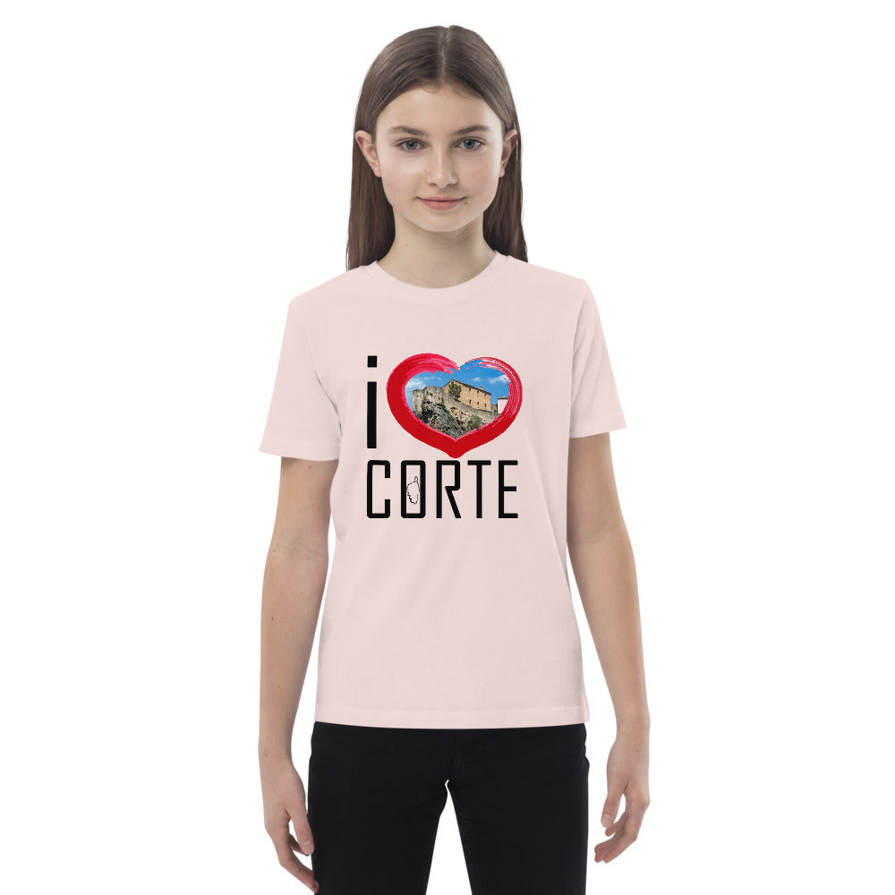T-shirt en coton bio enfant I Love Corte - Ochju Ochju Candy Pink / 3-4 Ochju Souvenirs de Corse T-shirt en coton bio enfant I Love Corte