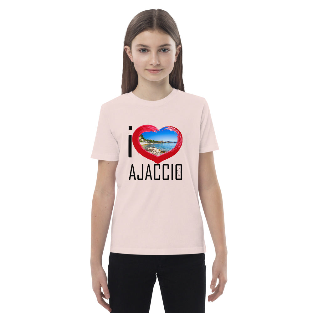 T-shirt en coton bio enfant I Love Ajaccio - Ochju Ochju Candy Pink / 3-4 Ochju Souvenirs de Corse T-shirt en coton bio enfant I Love Ajaccio