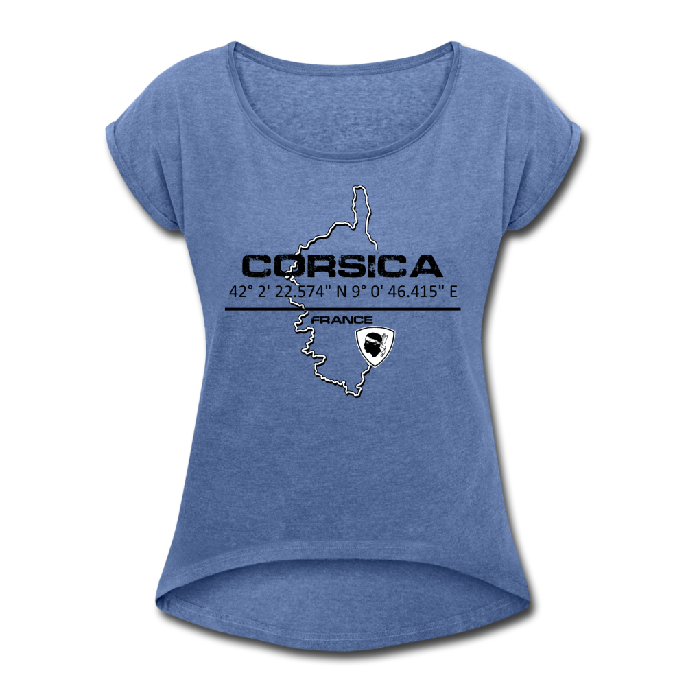 T-shirt à manches retroussées GPS Corsica - Ochju Ochju bleu jeans chiné / S SPOD T-shirt à manches retroussées Femme T-shirt à manches retroussées GPS Corsica