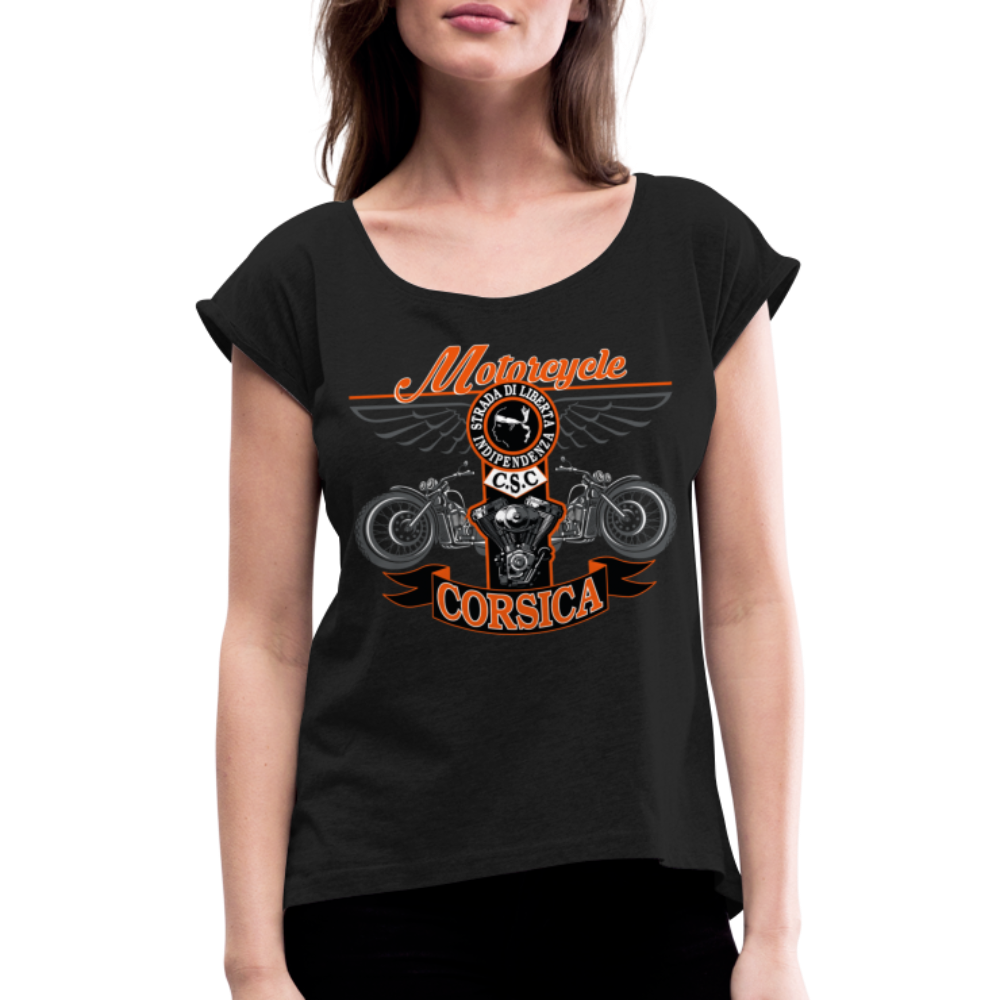T-shirt à manches retroussées Motorcycle Corsica - Ochju Ochju noir / S SPOD T-shirt à manches retroussées Femme T-shirt à manches retroussées Motorcycle Corsica