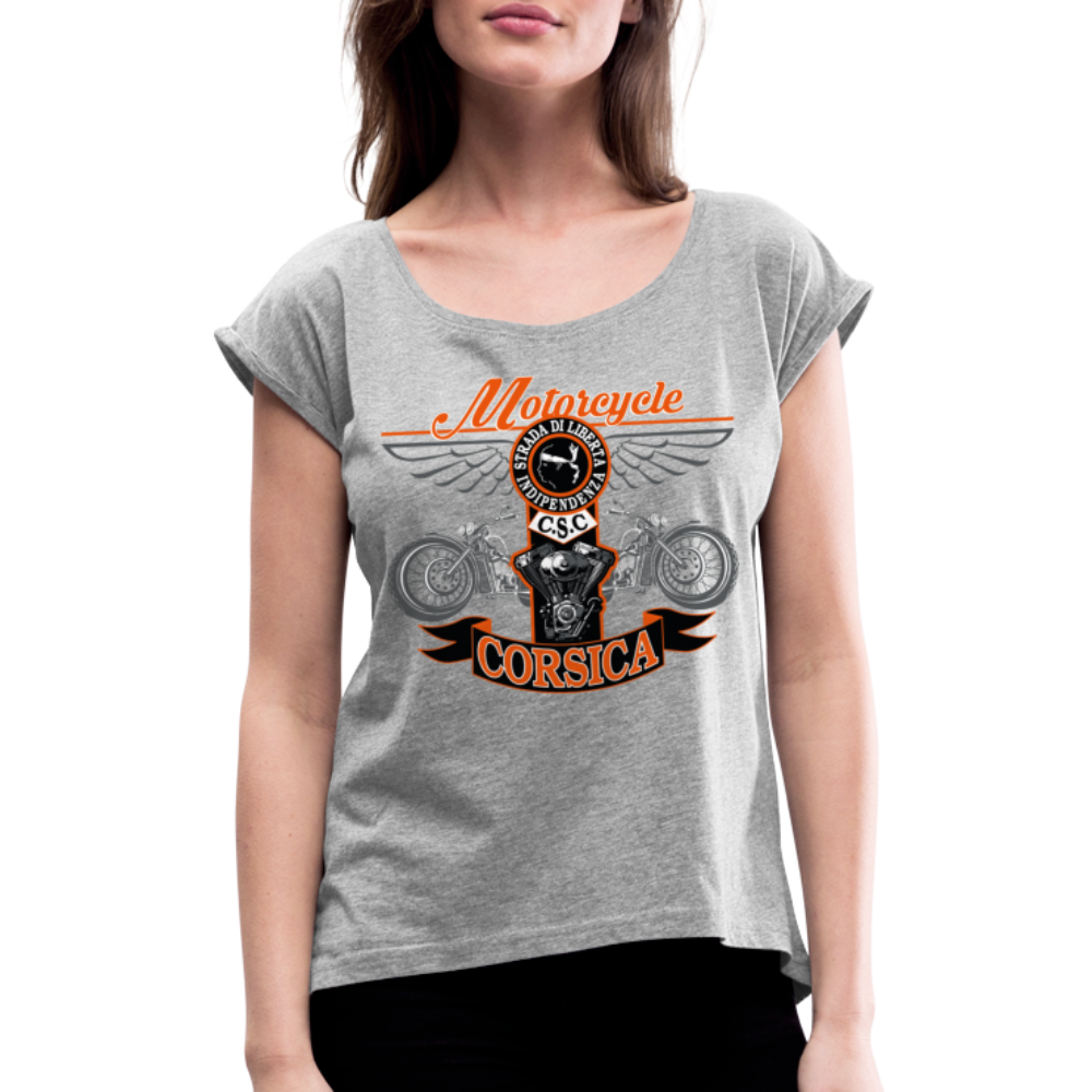T-shirt à manches retroussées Motorcycle Corsica - Ochju Ochju gris chiné / S SPOD T-shirt à manches retroussées Femme T-shirt à manches retroussées Motorcycle Corsica