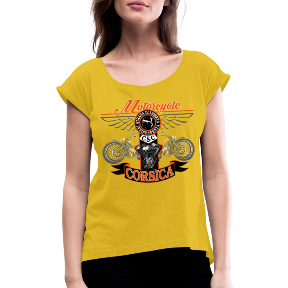 T-shirt à manches retroussées Motorcycle Corsica - Ochju Ochju jaune moutarde / S SPOD T-shirt à manches retroussées Femme T-shirt à manches retroussées Motorcycle Corsica