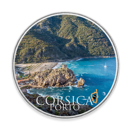 Magnet rond Corsica Porto - blanc