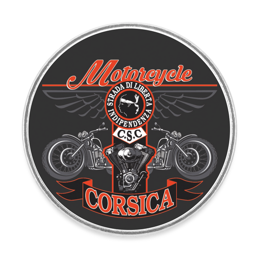 Magnet rond Motorcycle Corsica - blanc