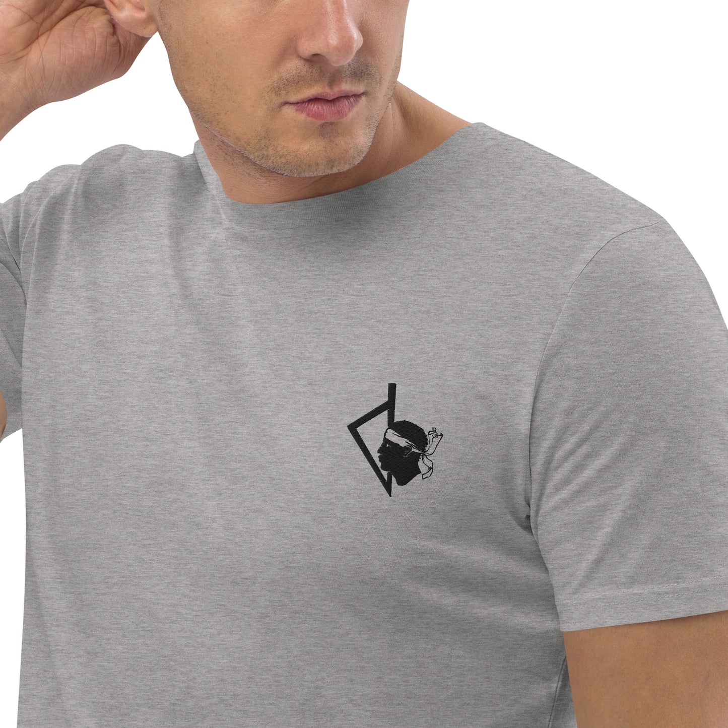 T-shirt unisexe en coton bio Corse Stylisée & Tête de Maure - Ochju Ochju Gris Chiné / S Ochju T-shirt unisexe en coton bio Corse Stylisée & Tête de Maure