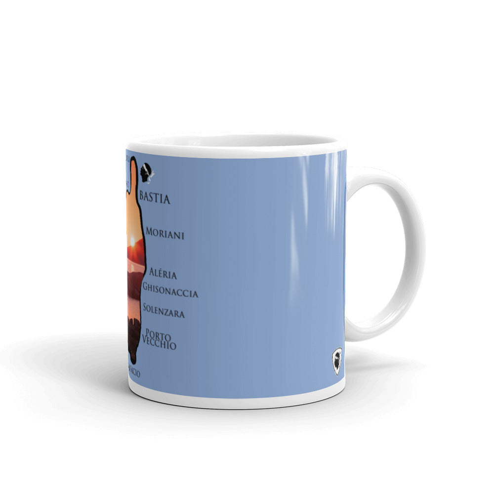 Mug Blanc Brillant Lever de Soleil Villes de Corse. - Ochju Ochju 11 oz Ochju Mug Blanc Brillant Lever de Soleil Villes de Corse.