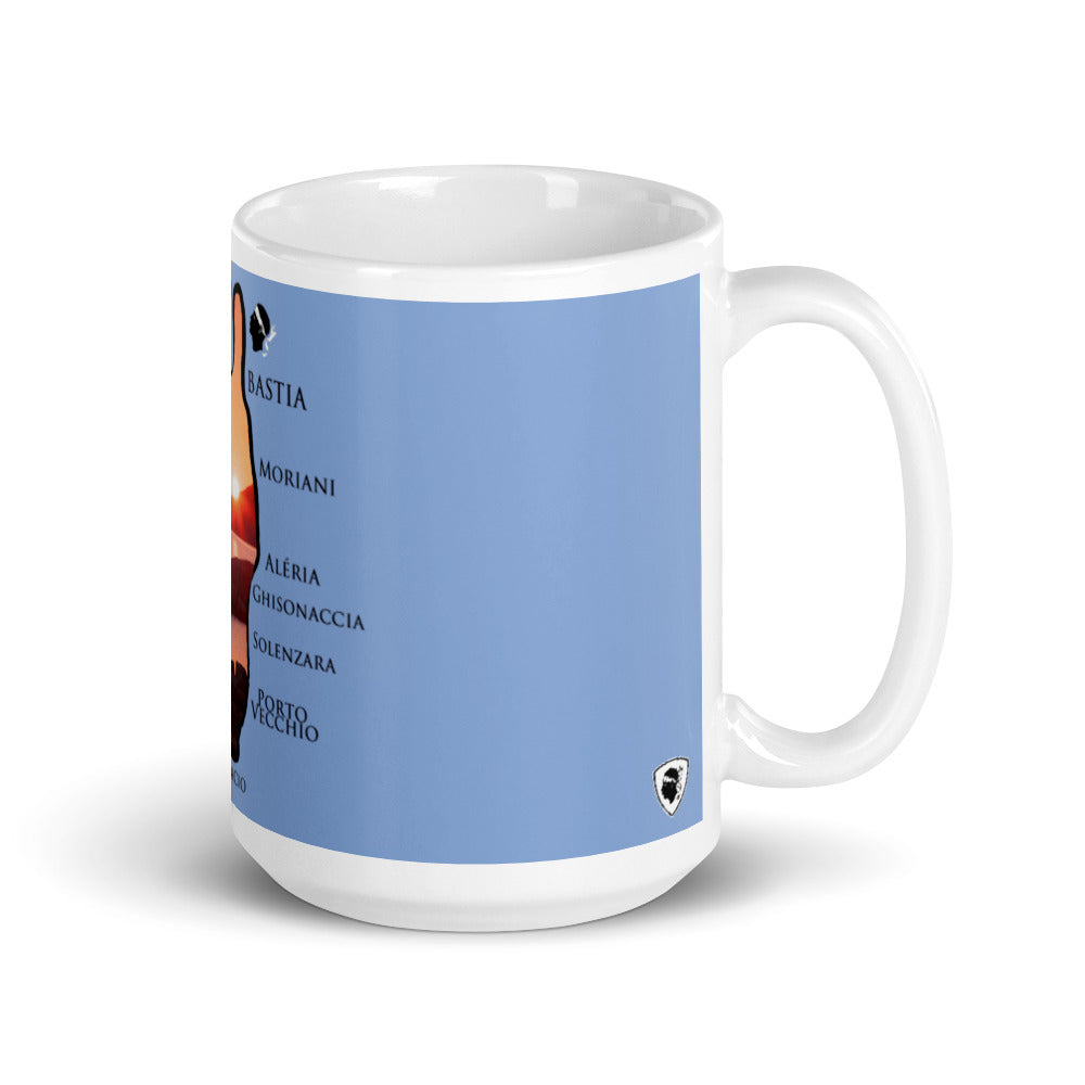 Mug Blanc Brillant Lever de Soleil Villes de Corse. - Ochju Ochju 15 oz Ochju Mug Blanc Brillant Lever de Soleil Villes de Corse.