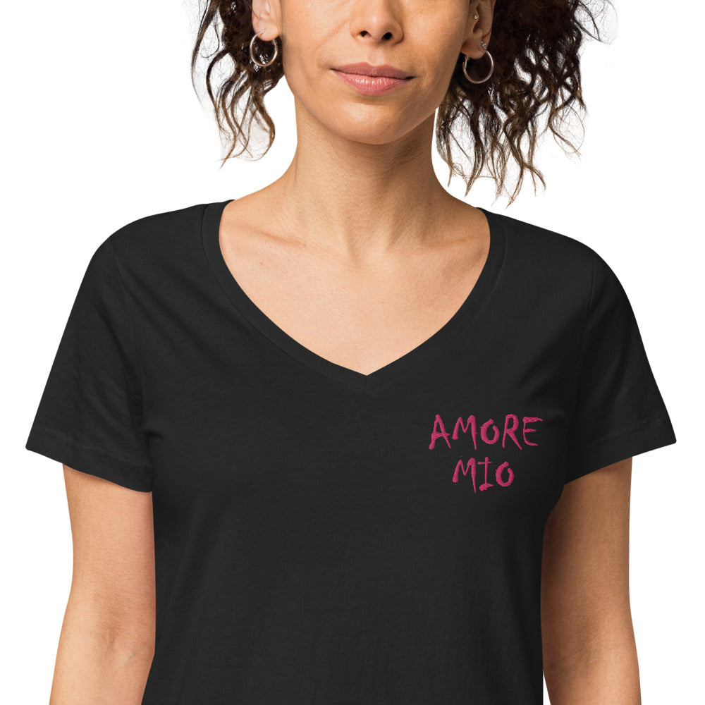 T-shirt col V Brodé ajusté femme Amore Mio - Ochju Ochju Noir / S Ochju T-shirt col V Brodé ajusté femme Amore Mio