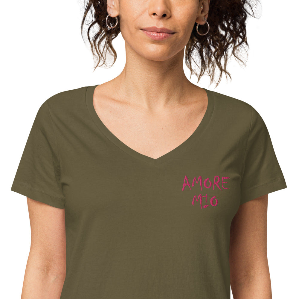T-shirt col V Brodé ajusté femme Amore Mio - Ochju Ochju Kaki / S Ochju T-shirt col V Brodé ajusté femme Amore Mio