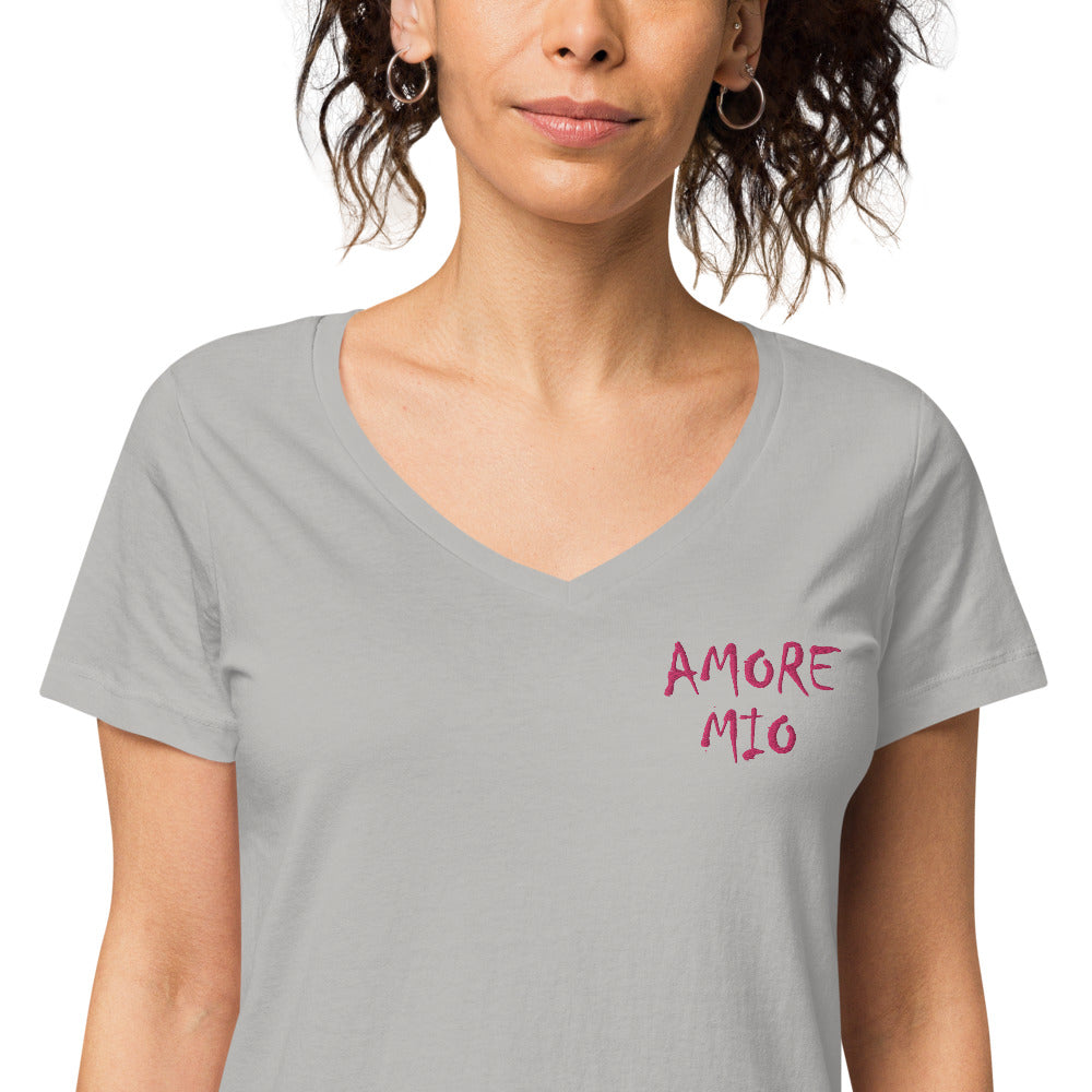 T-shirt col V Brodé ajusté femme Amore Mio - Ochju Ochju Gris Clair / S Ochju T-shirt col V Brodé ajusté femme Amore Mio