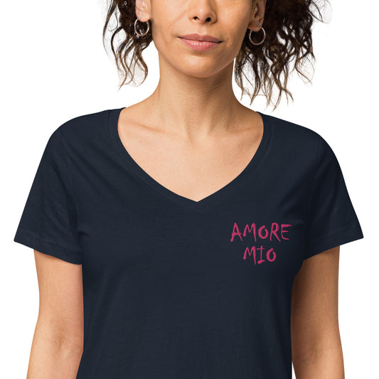 T-shirt col V Brodé ajusté femme Amore Mio - Ochju Ochju Bleu Marine / S Ochju T-shirt col V Brodé ajusté femme Amore Mio
