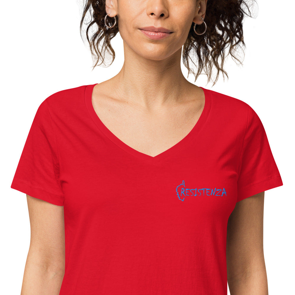 T-shirt col V Brodé ajusté femme Resistenza - Ochju Ochju Rouge / S Ochju T-shirt col V Brodé ajusté femme Resistenza