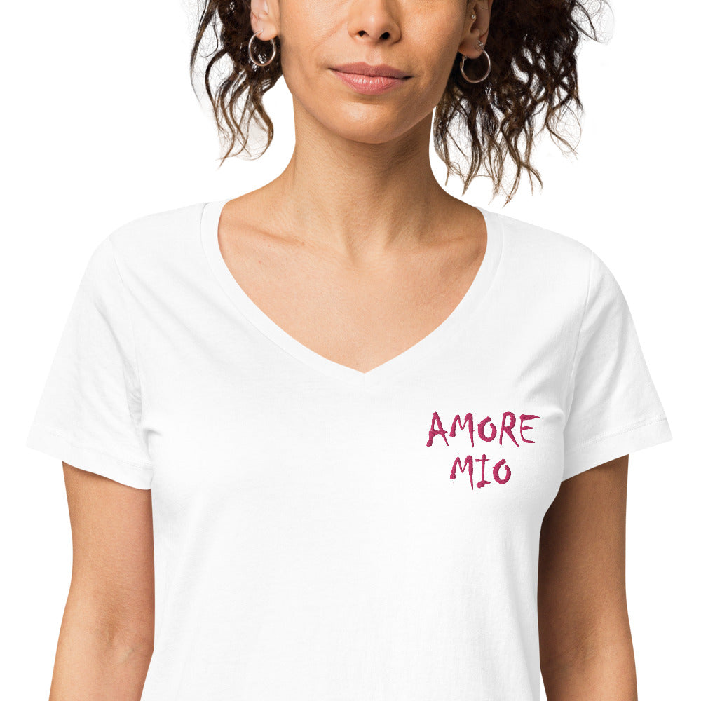 T-shirt col V Brodé ajusté femme Amore Mio - Ochju Ochju Blanc / S Ochju T-shirt col V Brodé ajusté femme Amore Mio